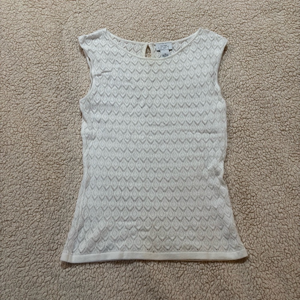 LOFT Cream Lace Knit Crochet Sleeveless Shell Top
